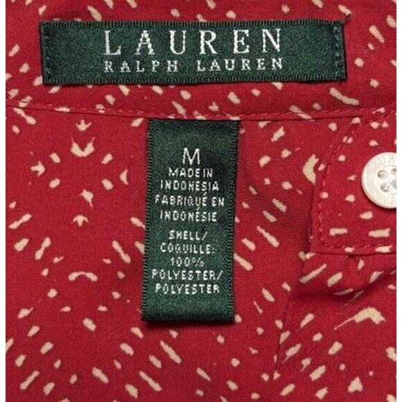 Lauren Ralph Lauren Womens Medium Red Tan Boho Retro Popover Tunic Top Blouse - Picture 6 of 11